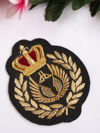 Gold Crown Zardozi Applique Patch: Indian Embroidered Sew-On (8x7cm)