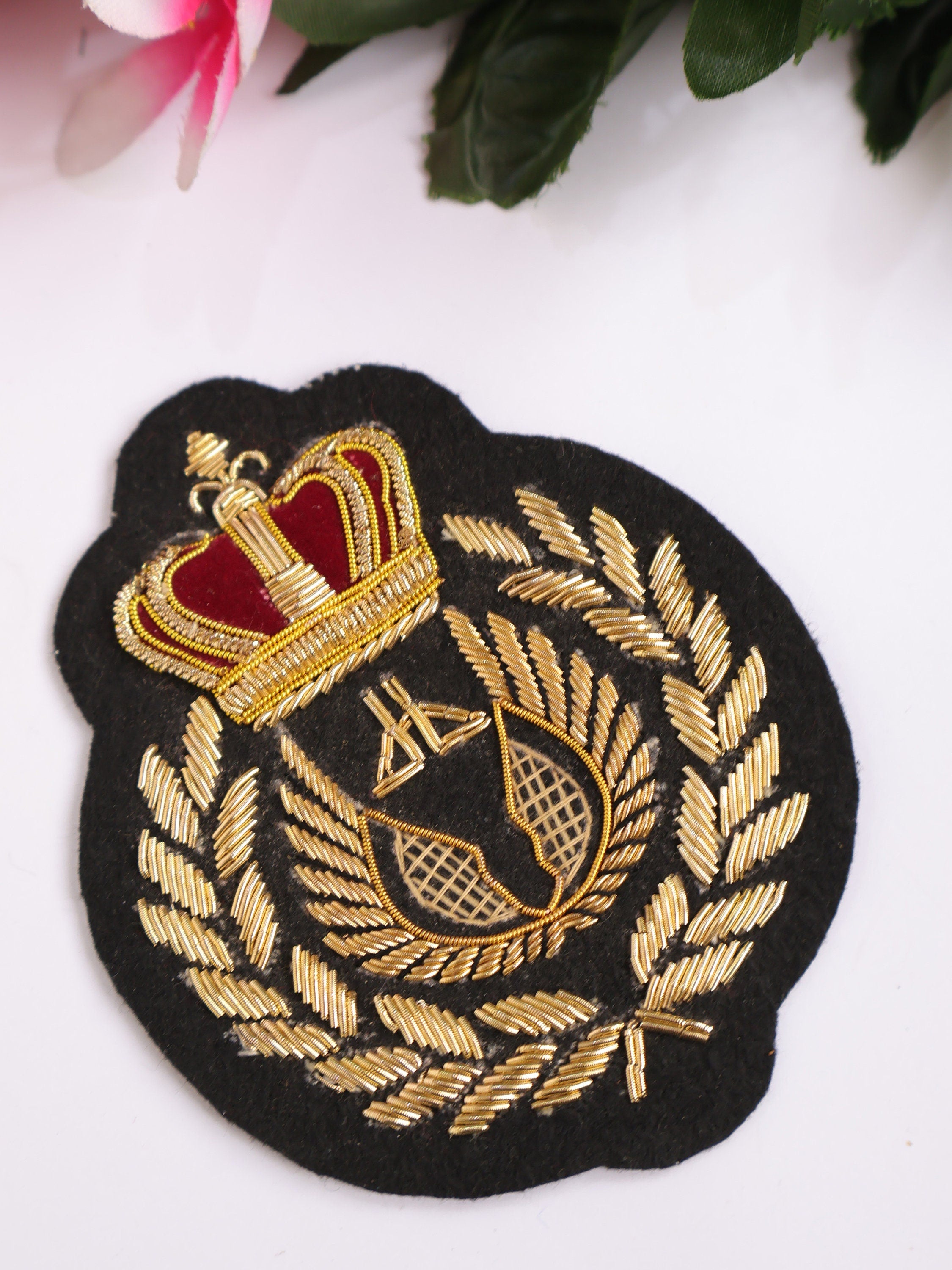 Gold Crown Zardozi Applique Patch: Indian Embroidered Sew-On (8x7cm)
