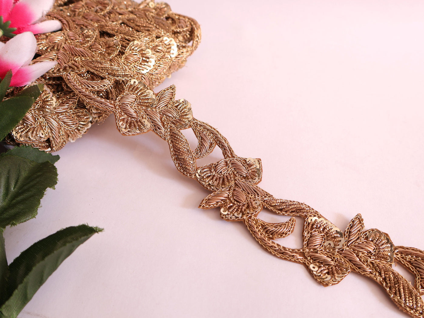 Dark Golden Zardozi Hand Braid Trim Lace 3.5 cm Wide - 1 Yard