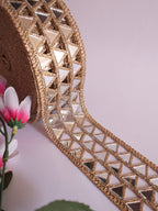 Rose Gold Mirror Cutwork Trim: Indian Sari Border, Sewing Decoration - By Yard