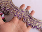 Purple & Gold Embroidered Sequin Lace: Scalloped Sari Border Trim