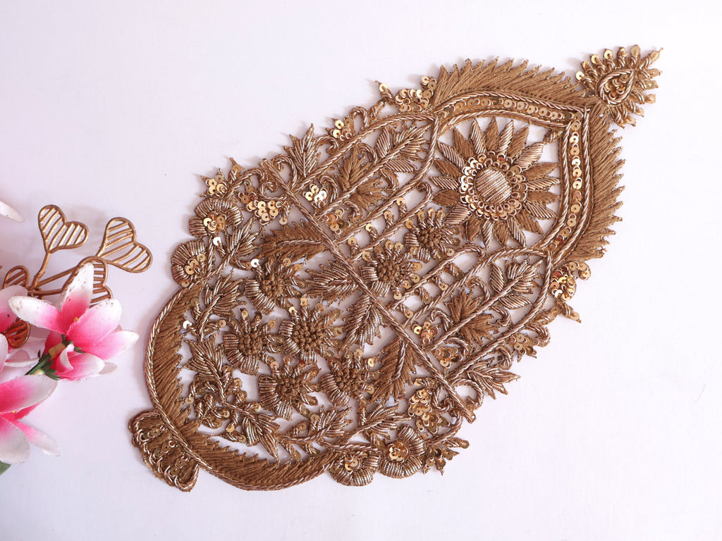Baroque Embroidered Applique Patch, Sequin & Brass Sew-On Embellishment
