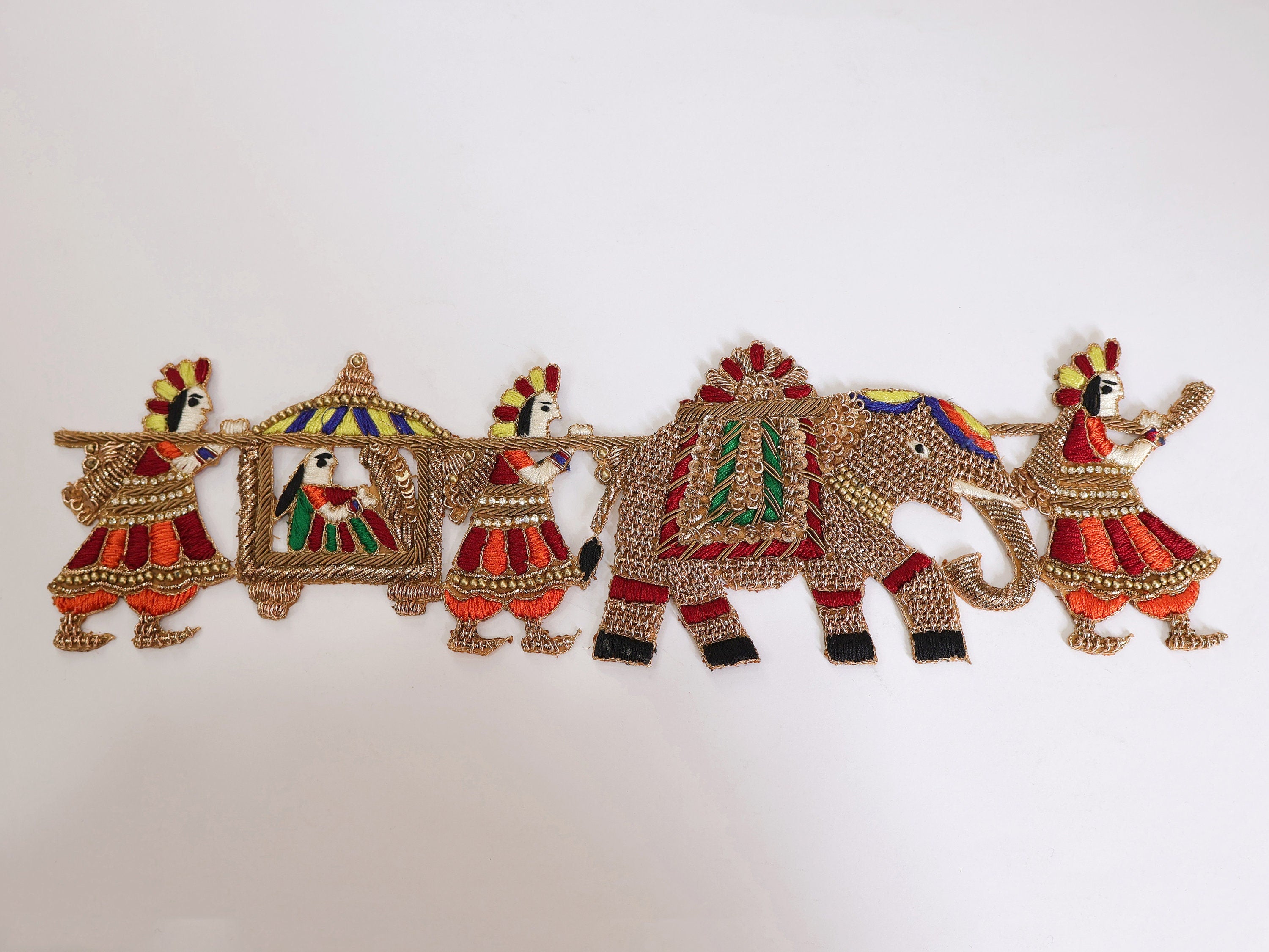 Indian Wedding Applique Patch: Handcrafted Zardozi Elephant Baarat