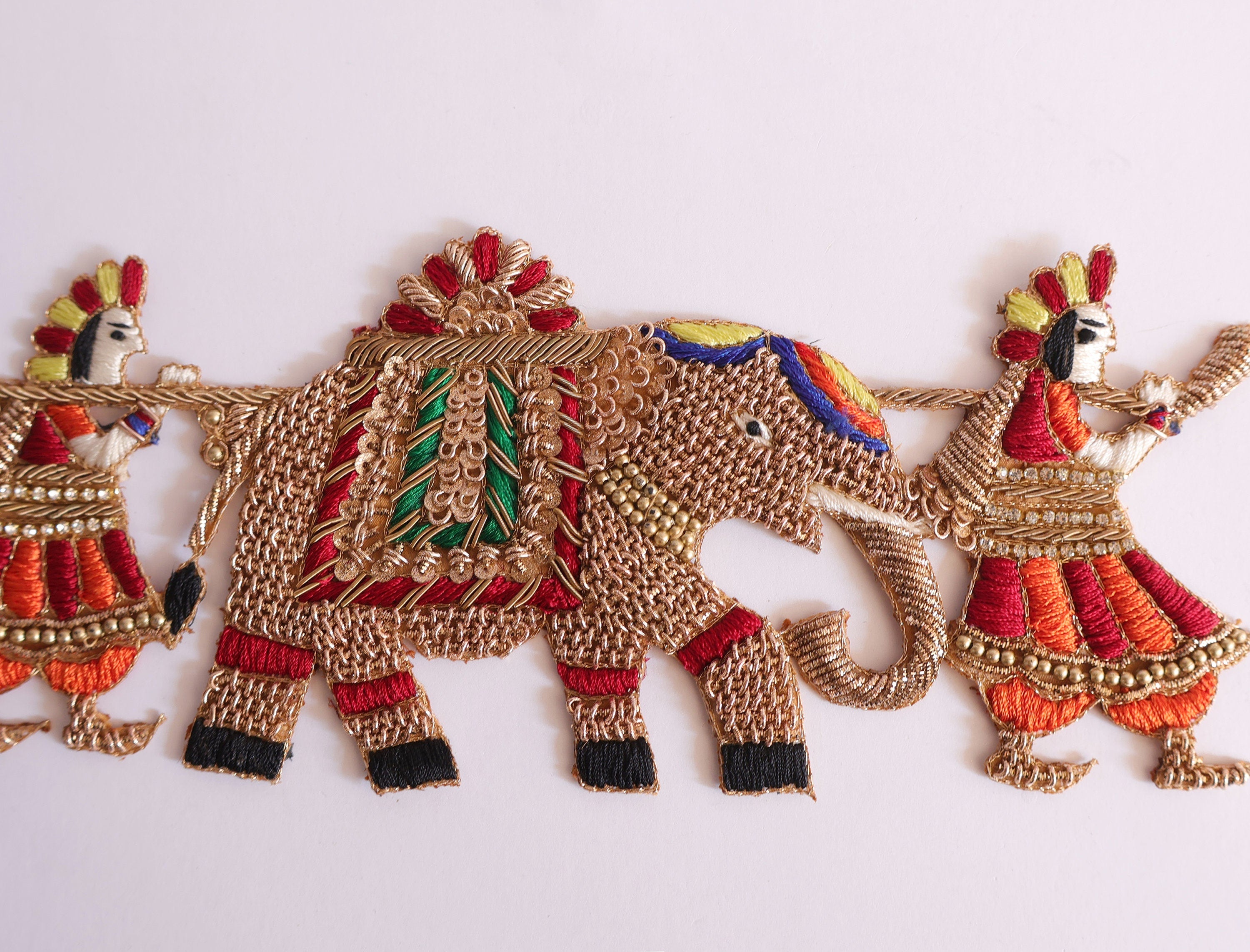 Indian Wedding Applique Patch: Handcrafted Zardozi Elephant Baarat