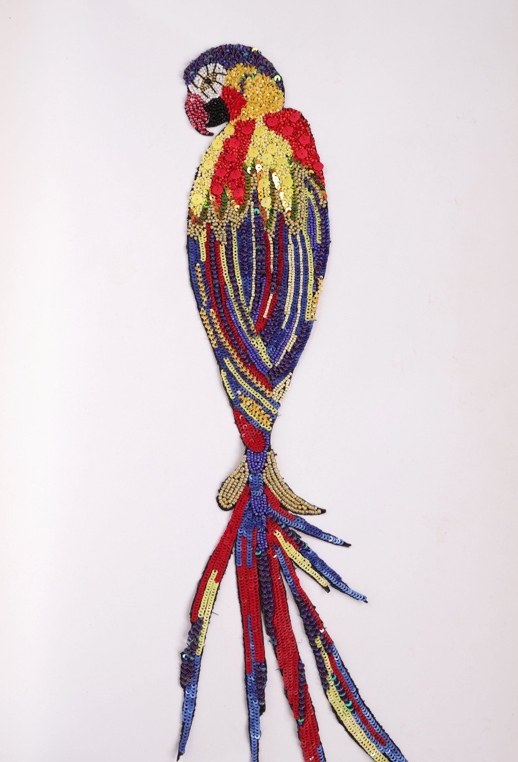 Colorful Parrot Applique Patch: Handcrafted Glass Bead Artwork (45cm Long)