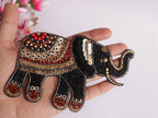 Embroidered Indian Elephant Applique: Black Beadwork Patches (Set of 2)