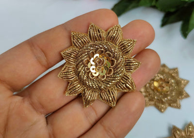 10 Pc - Antique Gold Applique Patches, Indian Decorative Handmade Patches