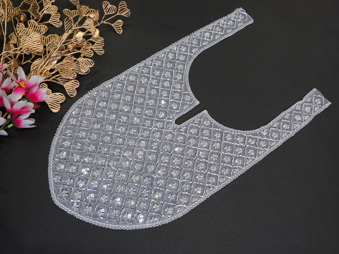 Silver Sequin Embroidered Neckline Patch: Indian Applique