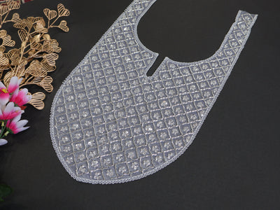 Silver Sequin Embroidered Neckline Patch: Indian Applique