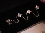 Silver Crystal Square Stud Buttons with Chain - Kurta Buttons - Set of 4