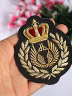 Gold Crown Zardozi Applique Patch: Indian Embroidered Sew-On (8x7cm)