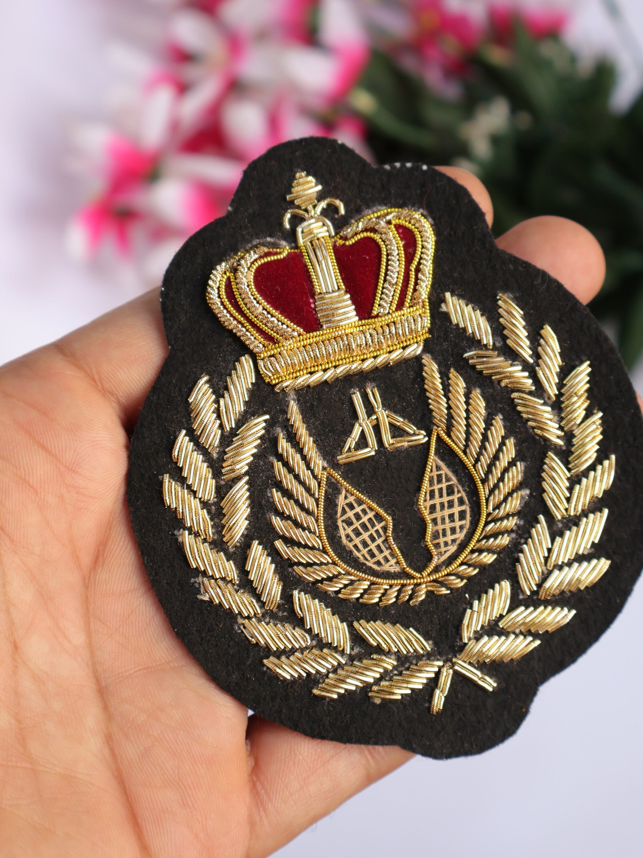 Gold Crown Zardozi Applique Patch: Indian Embroidered Sew-On (8x7cm)