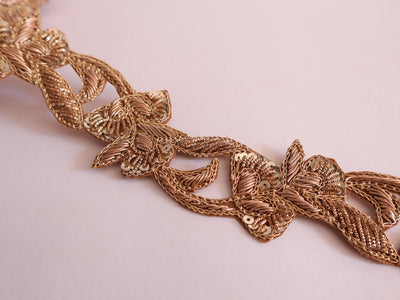 Dark Golden Zardozi Hand Braid Trim Lace 3.5 cm Wide - 1 Yard