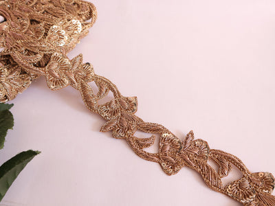 Dark Golden Zardozi Hand Braid Trim Lace 3.5 cm Wide - 1 Yard