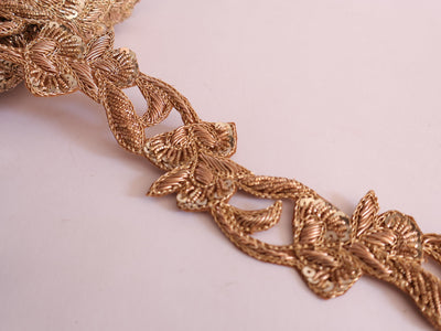 Dark Golden Zardozi Hand Braid Trim Lace 3.5 cm Wide - 1 Yard