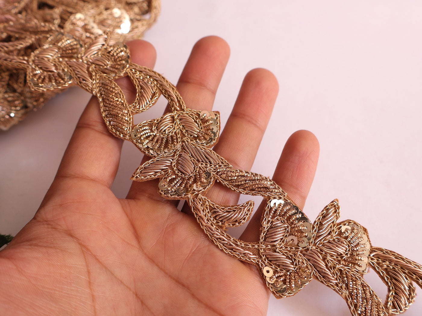 Dark Golden Zardozi Hand Braid Trim Lace 3.5 cm Wide - 1 Yard