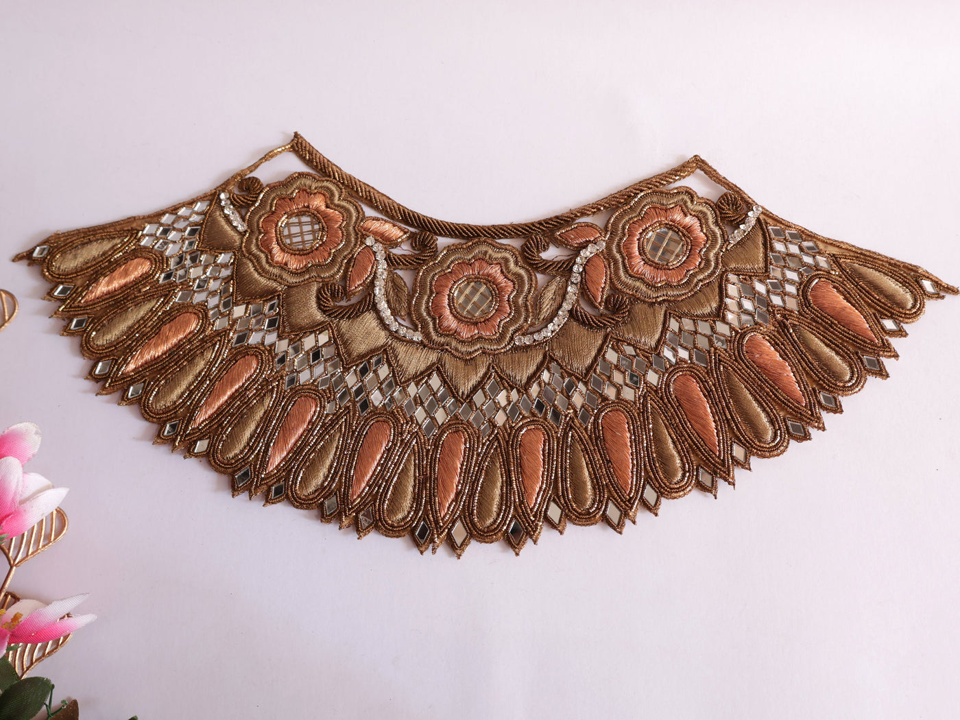 Zardozi Embroidered Neckline Applique: Indian Sew-On Patch