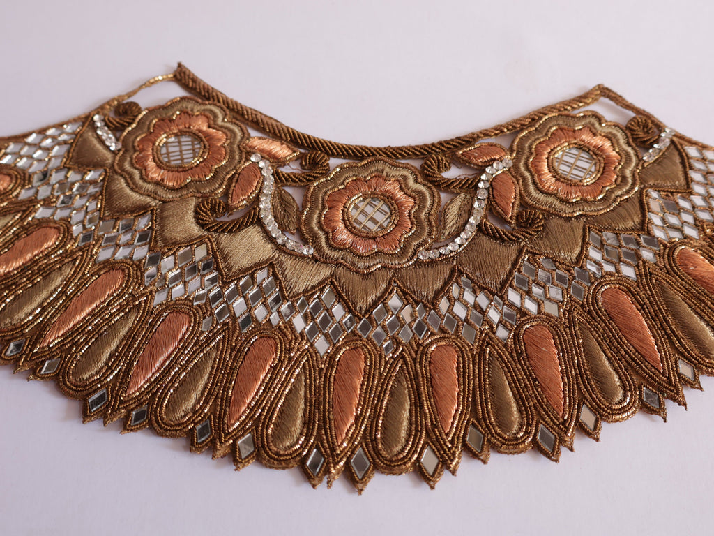 Zardozi Embroidered Neckline Applique: Indian Sew-On Patch