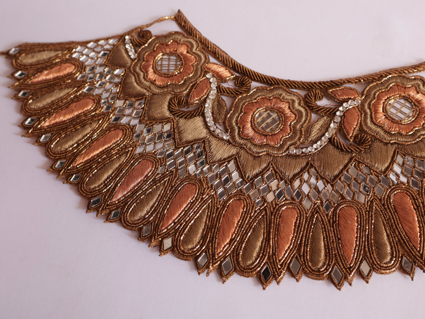 Zardozi Embroidered Neckline Applique: Indian Sew-On Patch