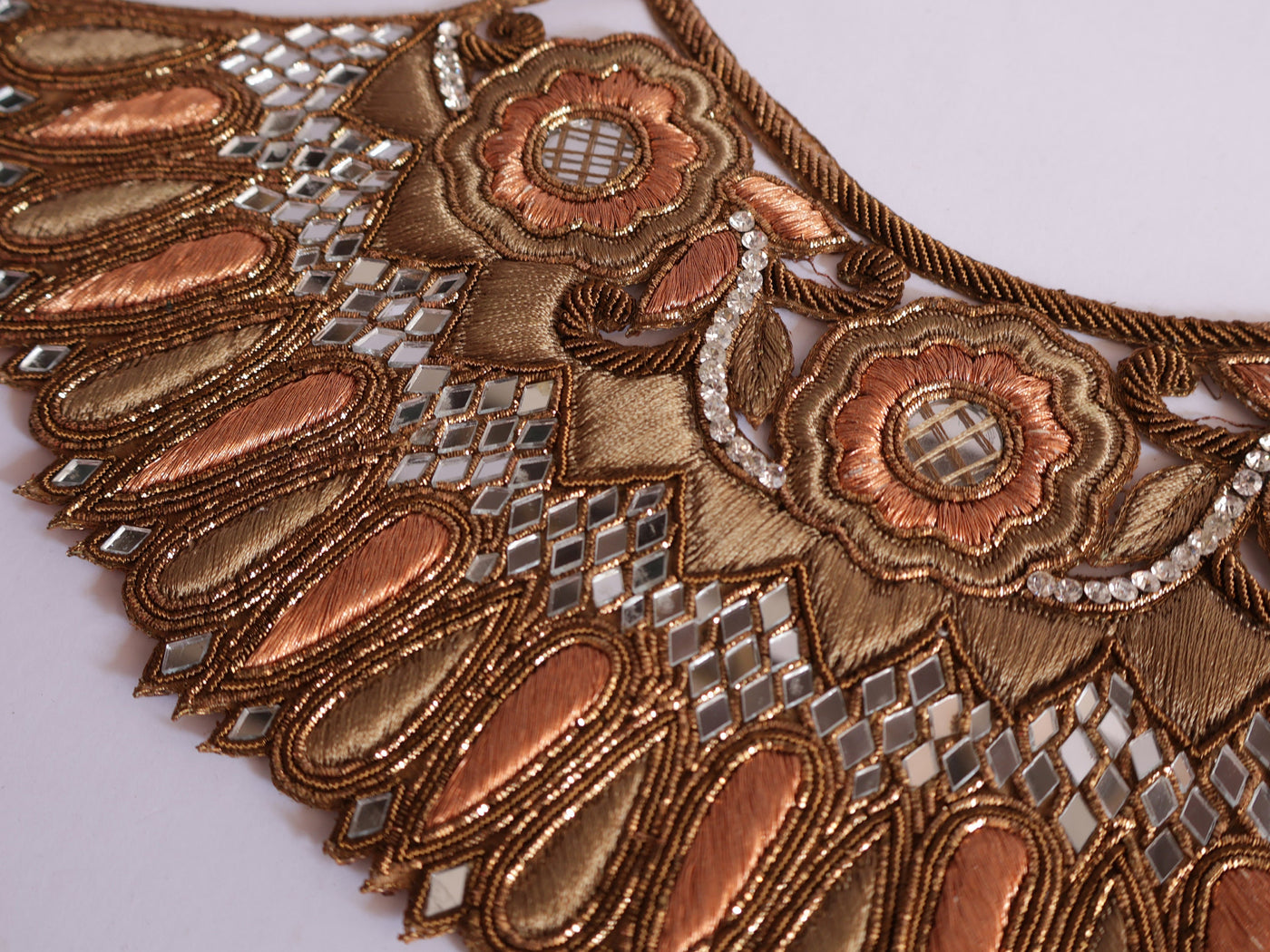 Zardozi Embroidered Neckline Applique: Indian Sew-On Patch