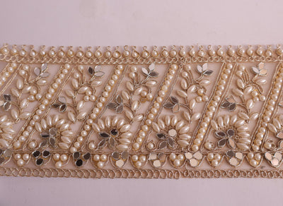 Pearl White Mirror Embellished Trim Vine 12 cm Wide - 1 Yard