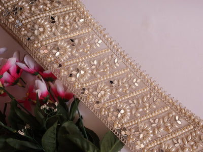 Pearl White Mirror Embellished Trim Vine 12 cm Wide - 1 Yard