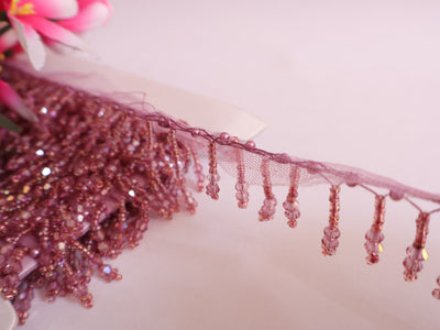 Wine Cutdana Crystal Beaded Tassel Lace - Indian Dupatta Trim