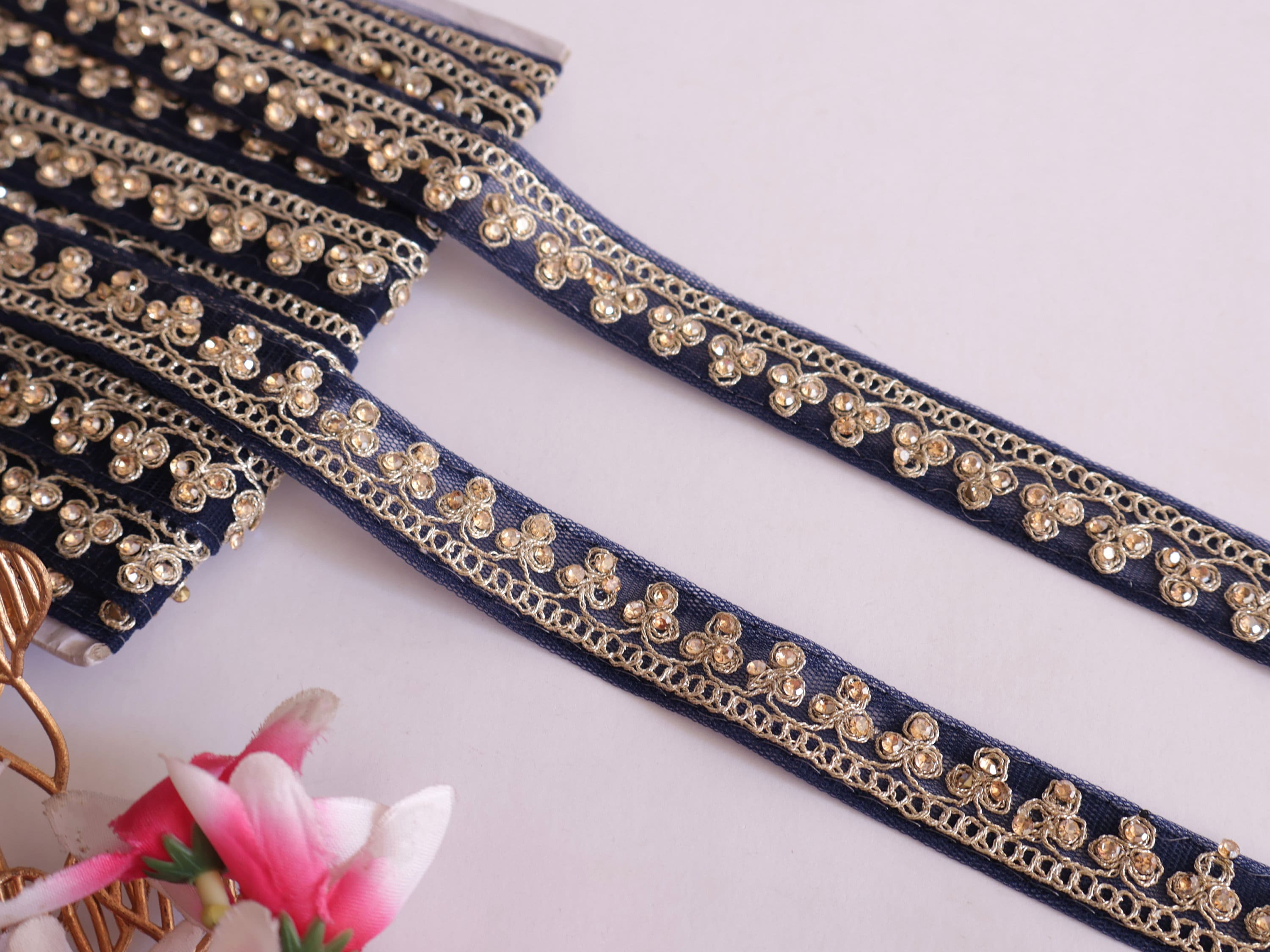 Navy Blue Sari Border Lace: Indian Sewing Trim, 9 Yards