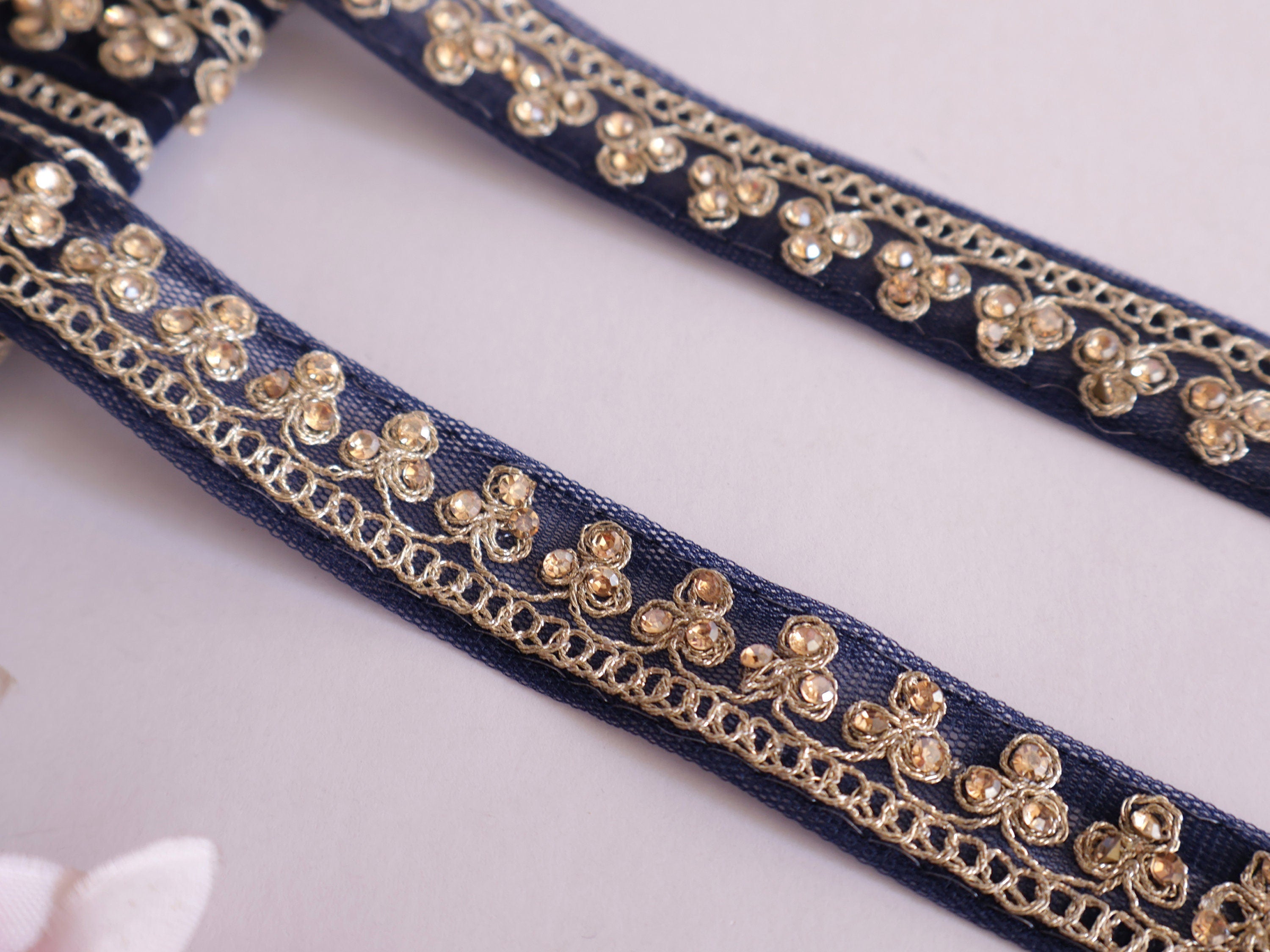 Navy Blue Sari Border Lace: Indian Sewing Trim, 9 Yards