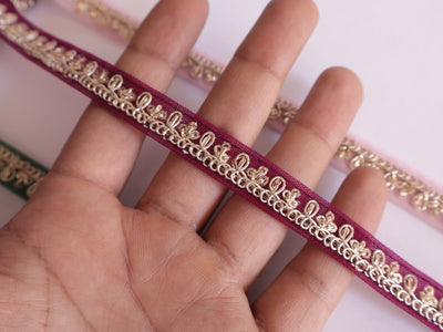 Zari Trim Lace: Green, Pink, Purple Indian Sari Border (1.2 cm Wide)