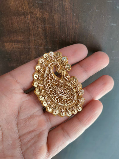 10 Pc Antique Gold Leaf Applique Patches: Indian Zardozi Sew-On Embellishments