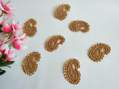10 Pc - Antique Gold Leaf Applique Patches, Indian Decorative Patches