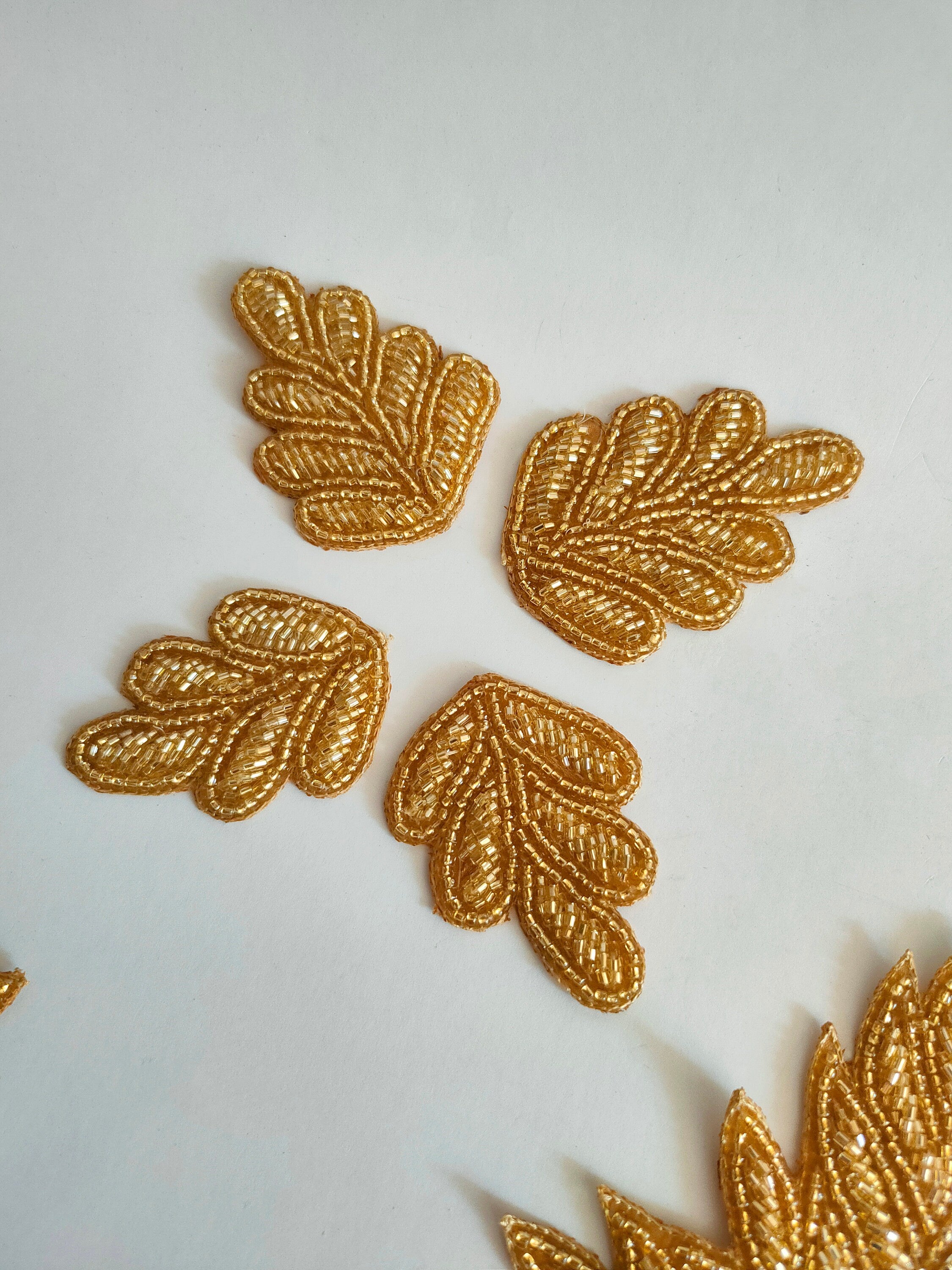 Gold Beaded Applique Patches: Baroque Embroidered Floral Sew-On Set