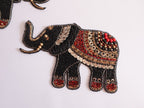 Embroidered Indian Elephant Applique: Black Beadwork Patches (Set of 2)