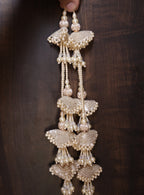 Pearl & Crystal Lehenga Tassels: Creme White Beaded Tiebacks - 1 Pair