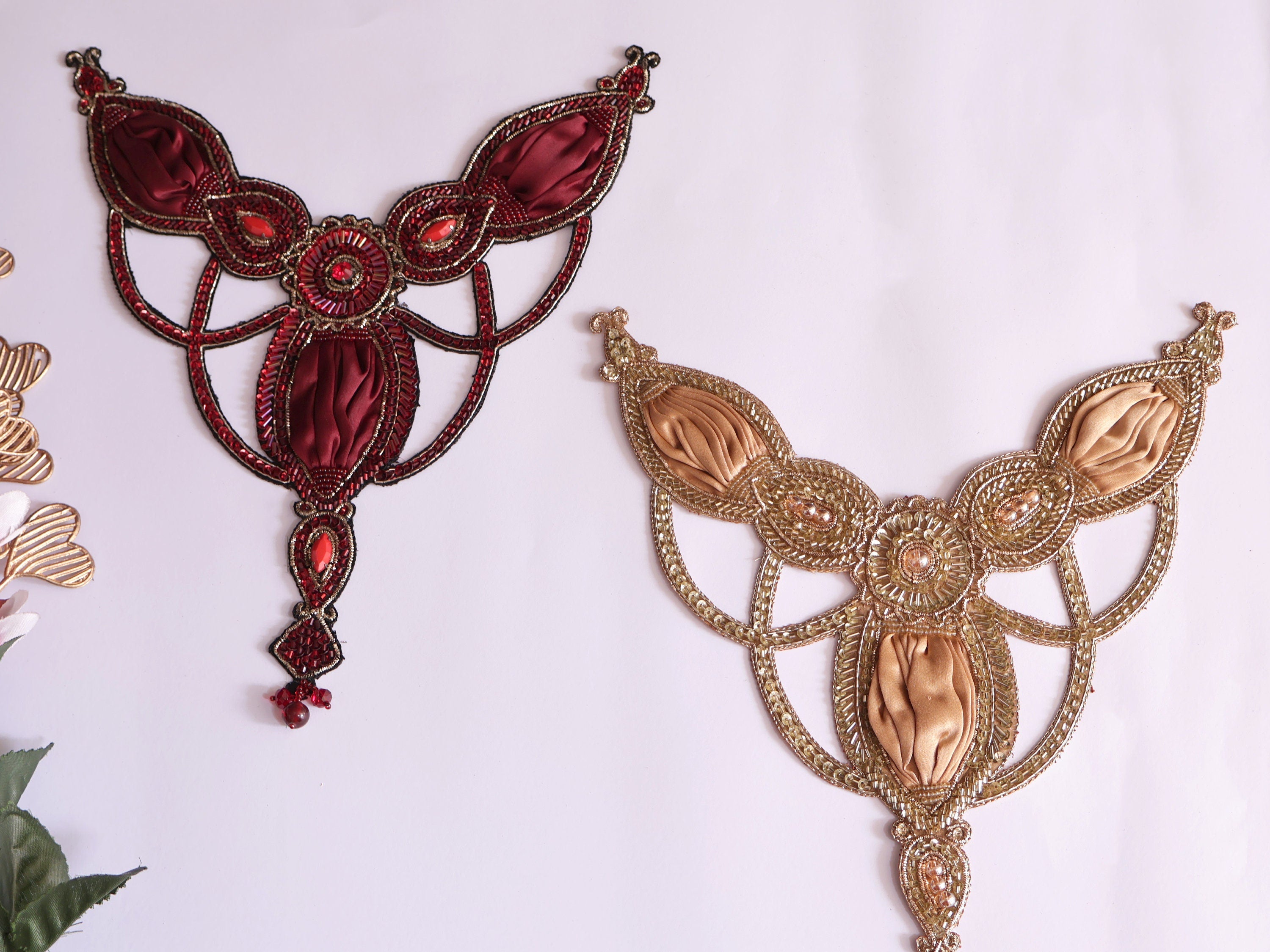 Embroidered Applique Patch: Handcrafted Indian Sequin Cutdana Neckline