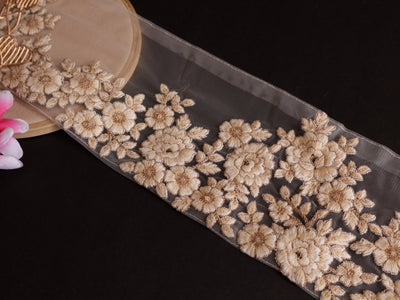 Floral Off White Thread Embroidered Trim Lace 14cm Wide By Yard