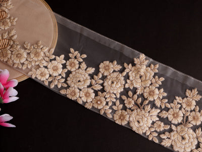 Floral Off White Thread Embroidered Trim Lace 14cm Wide By Yard