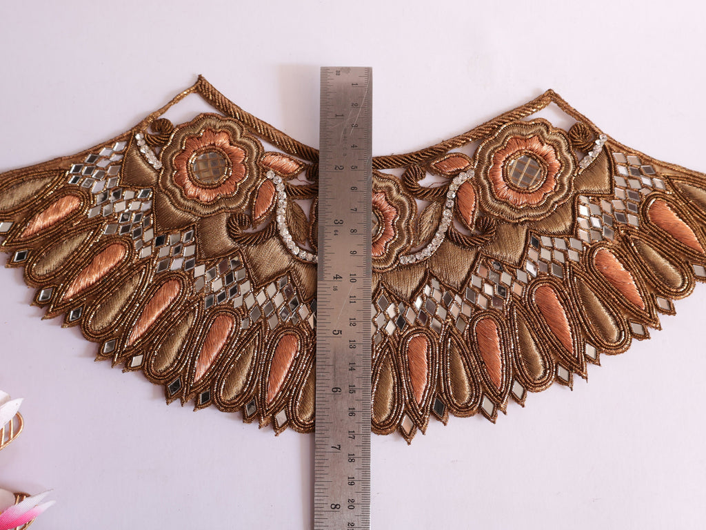Zardozi Embroidered Neckline Applique: Indian Sew-On Patch