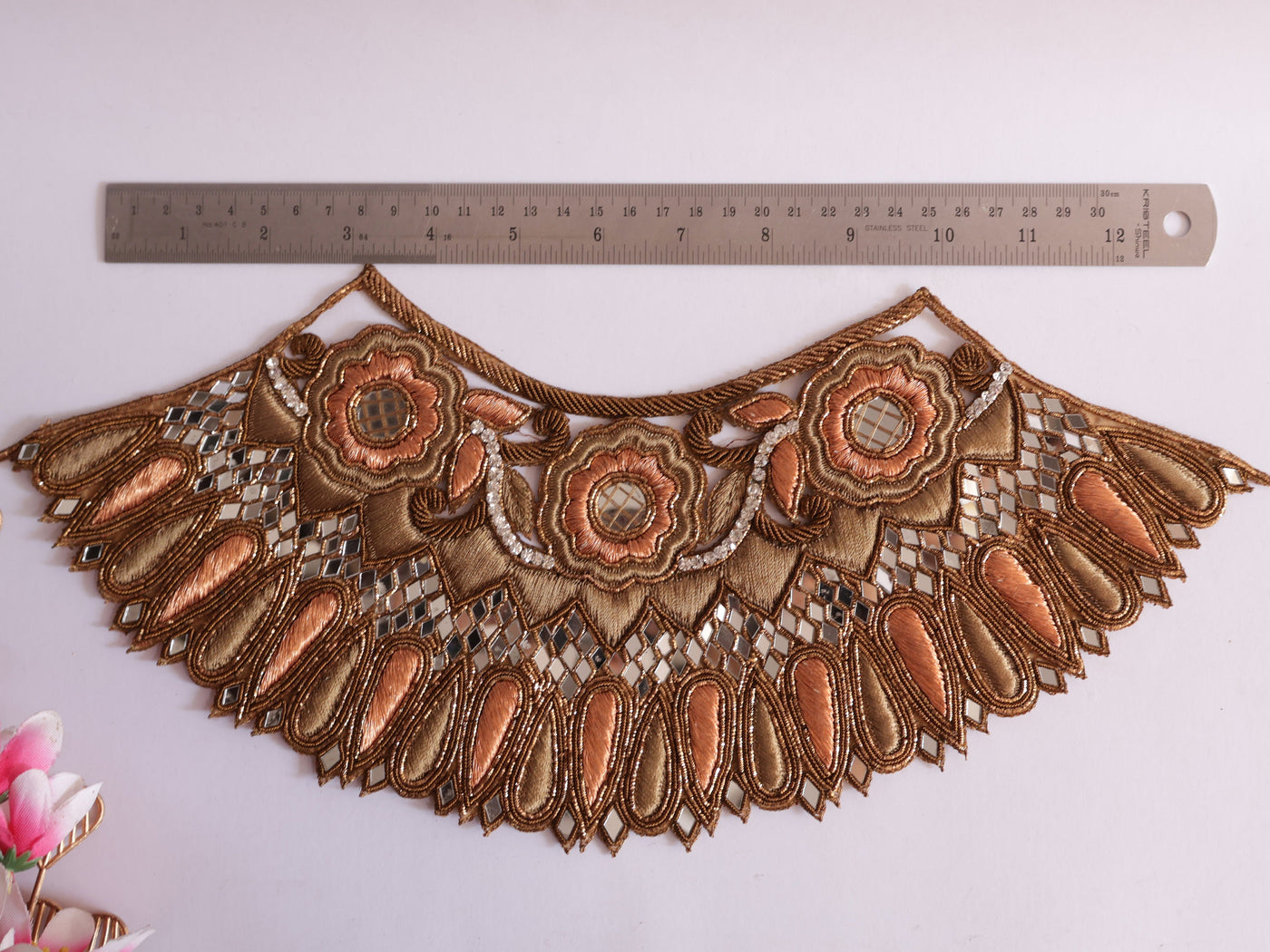 Zardozi Embroidered Neckline Applique: Indian Sew-On Patch