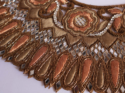 Zardozi Embroidered Neckline Applique: Indian Sew-On Patch