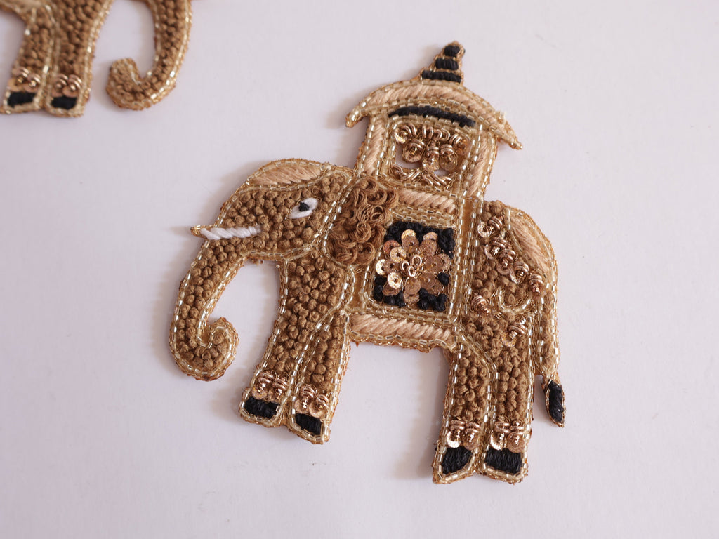 Embroidered Indian Elephant Applique Patches: Knotwork Sew-On (Pair)