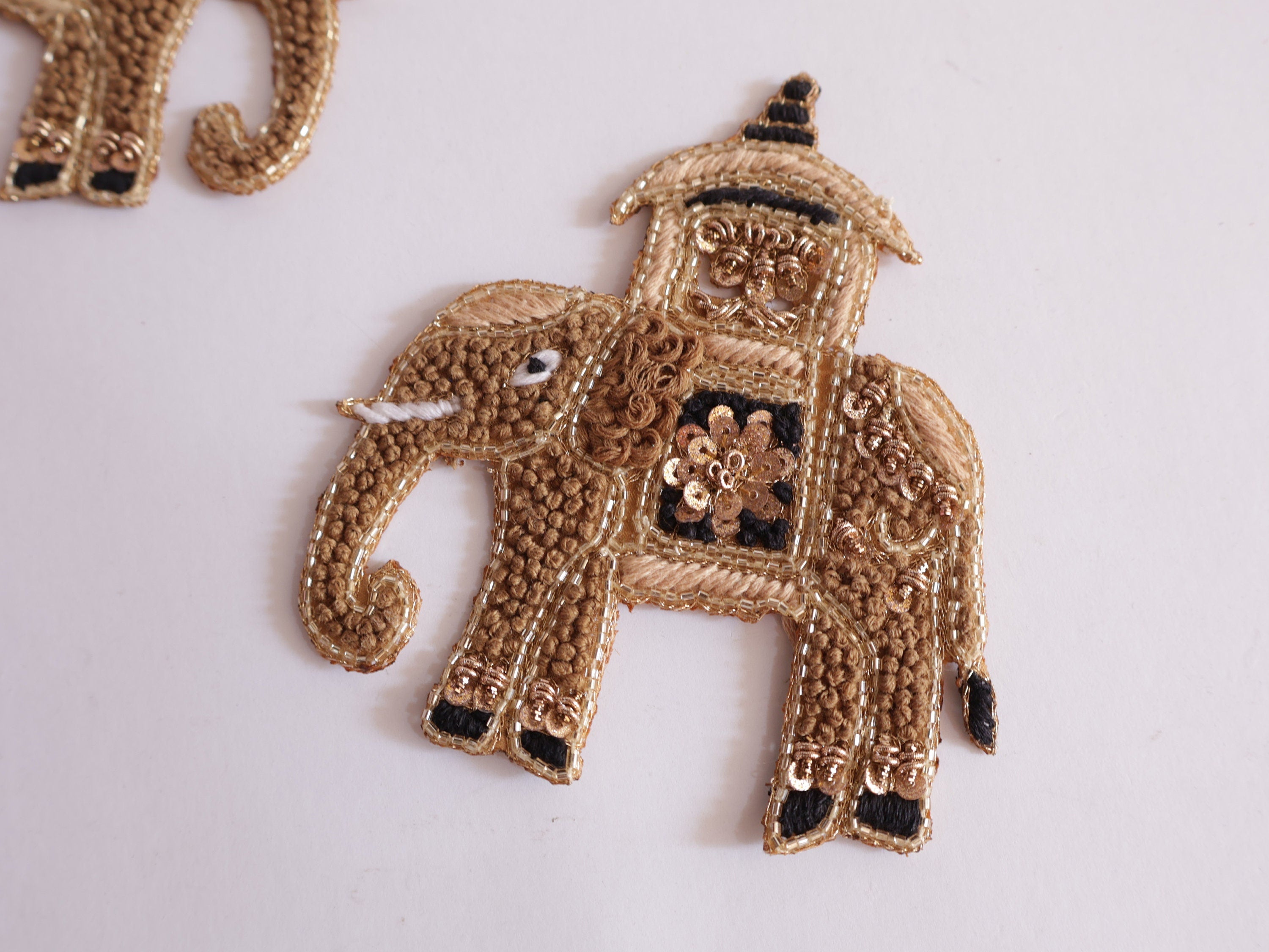 Embroidered Indian Elephant Applique Patches: Knotwork Sew-On (Pair)