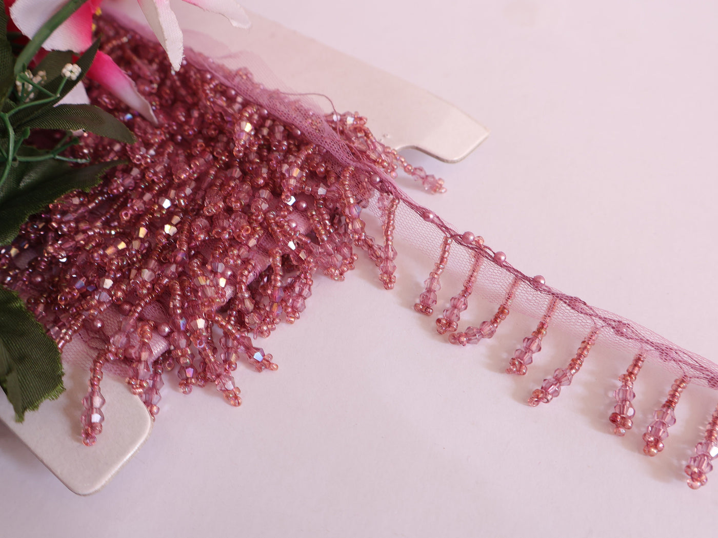 Wine Cutdana Crystal Beaded Tassel Lace - Indian Dupatta Trim