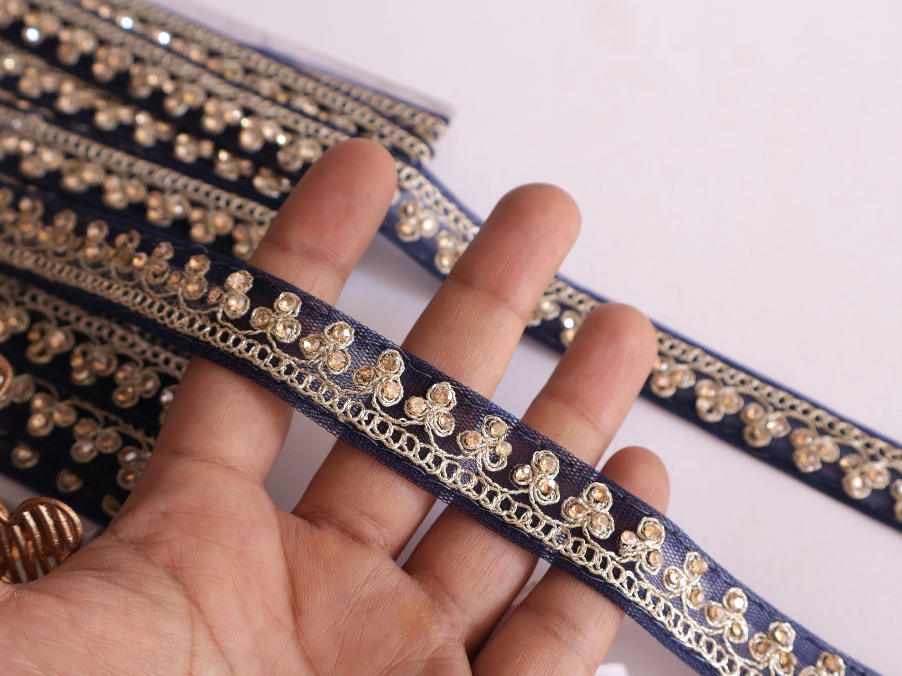 Navy Blue Sari Border Lace: Indian Sewing Trim, 9 Yards