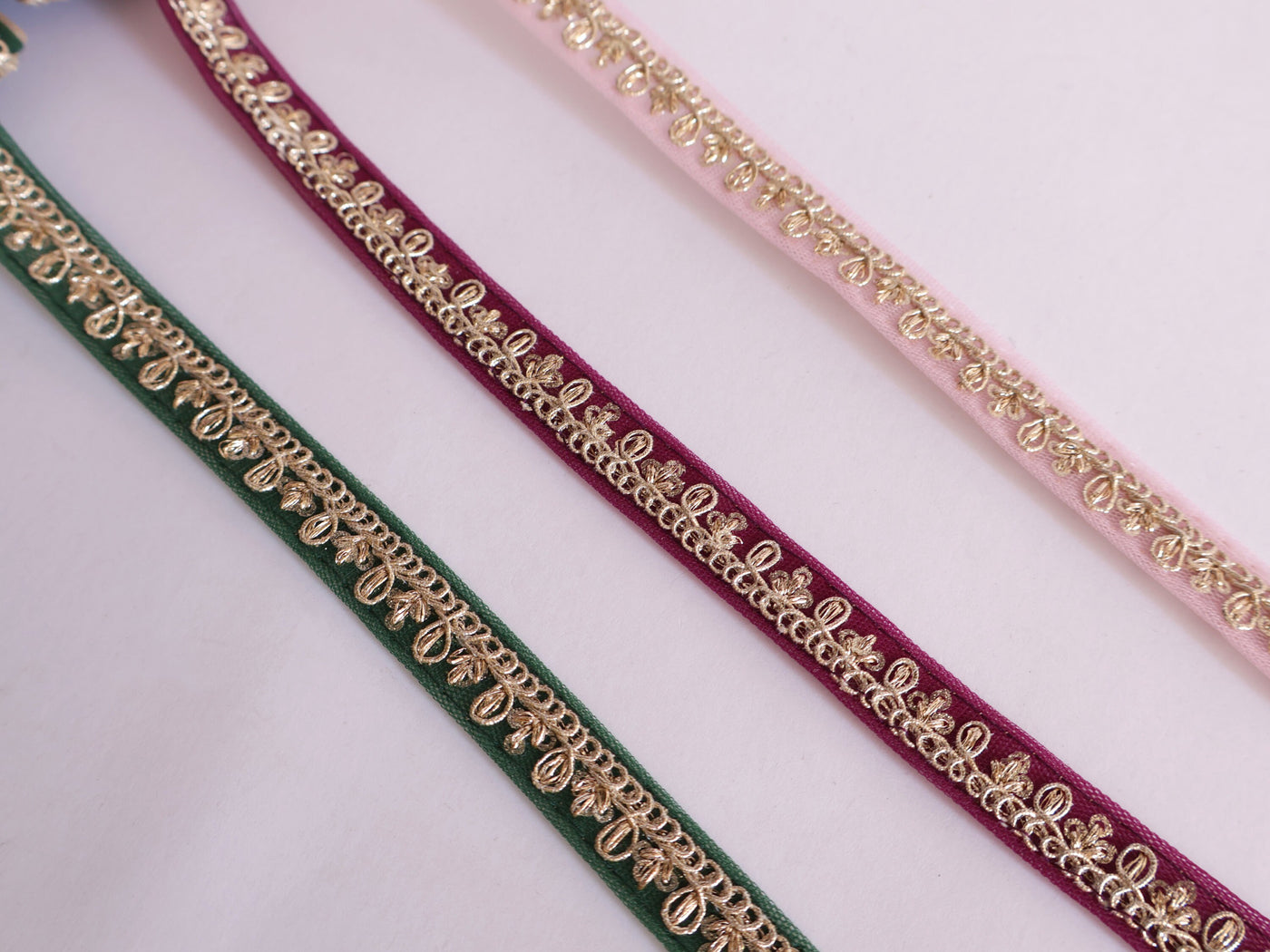 Zari Trim Lace: Green, Pink, Purple Indian Sari Border (1.2 cm Wide)