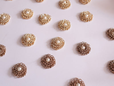 25 Pc- Gold/ Antique Gold Floral Zardozi Springs Pearl Applique Patches