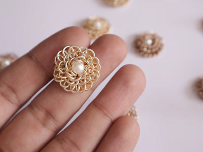 25 Gold Floral Zardozi Pearl Applique Patches: Indian Sari Embellishments