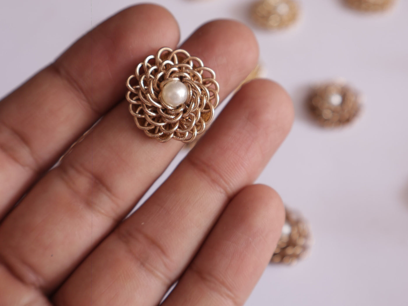 25 Pc- Gold/ Antique Gold Floral Zardozi Springs Pearl Applique Patches