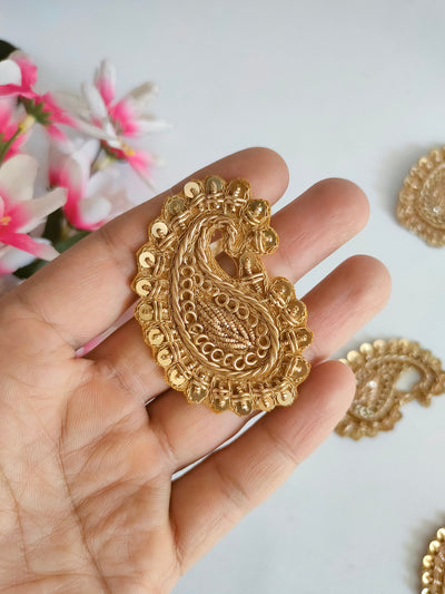 10 Pc - Antique Gold Leaf Applique Patches, Indian Decorative Patches